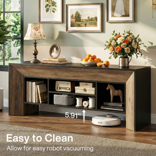 Farmhouse TV Stands for 70 Inches TV, Wooden Entertainment Center with Open Storage Shelves for Living Room