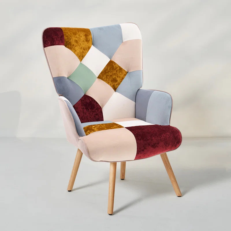 Heidegard Floral Accent Chair Modern High Back Arm Chair, Colorful Patchwork Reading Chairs for Bedroom