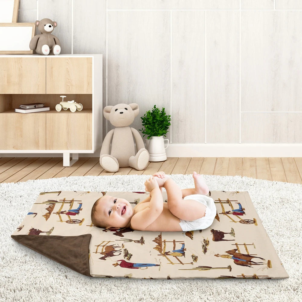 Cowboy Wild West Collection Boy Baby Receiving Security Swaddle Blanket - Tan and Red