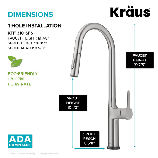 2-Function 1-Handle 1-Hole Pulldown Sprayer Brass Kitchen Faucet