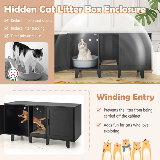 Cat Litter Box Enclosure TV Stand Cabinet Hidden Cat House
