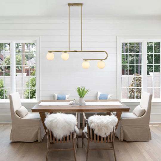 4 - Light Modern Kitchen Island Chandelier with Globe Glass Shade for Dining Room Living Room Entry