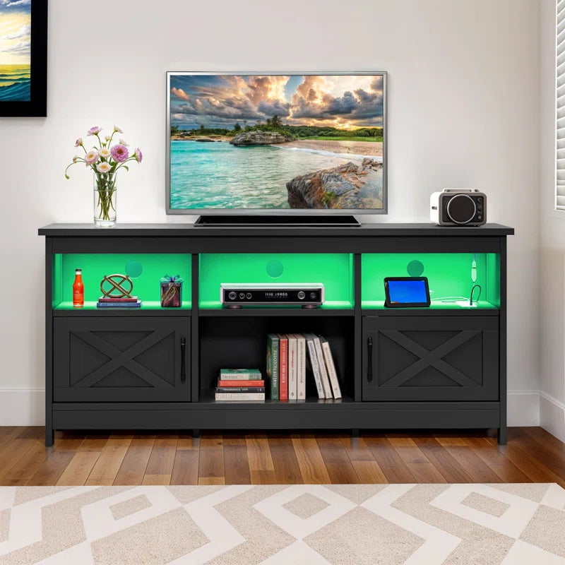 Mercato Modern Farmhouse TV Stand Media Console Media Center with LED Light and Charging Station