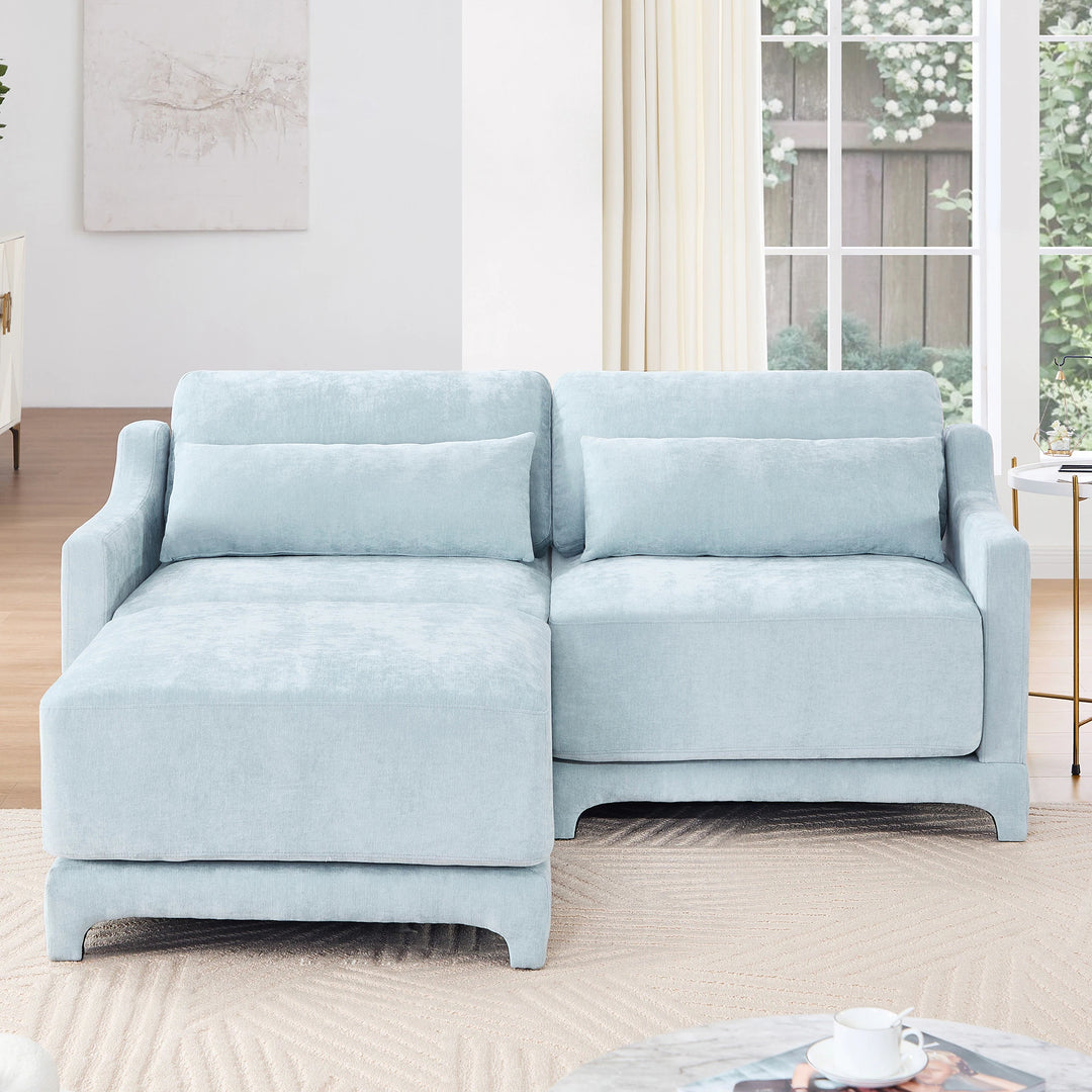 Modern Chenille 4-Seater Sofa with 2 Ottoman, Lumbar Cushions, Ergonomic Backrest, High-Resilience Spongeand Tufted Armrests
