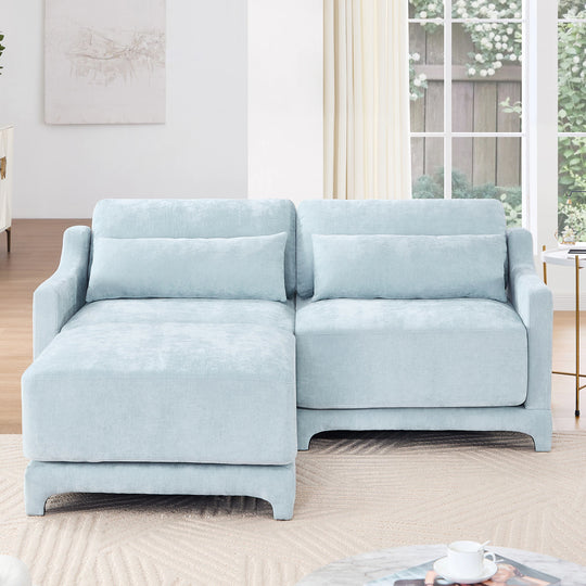 Modern Chenille 4-Seater Sofa with 2 Ottoman, Lumbar Cushions, Ergonomic Backrest, High-Resilience Spongeand Tufted Armrests