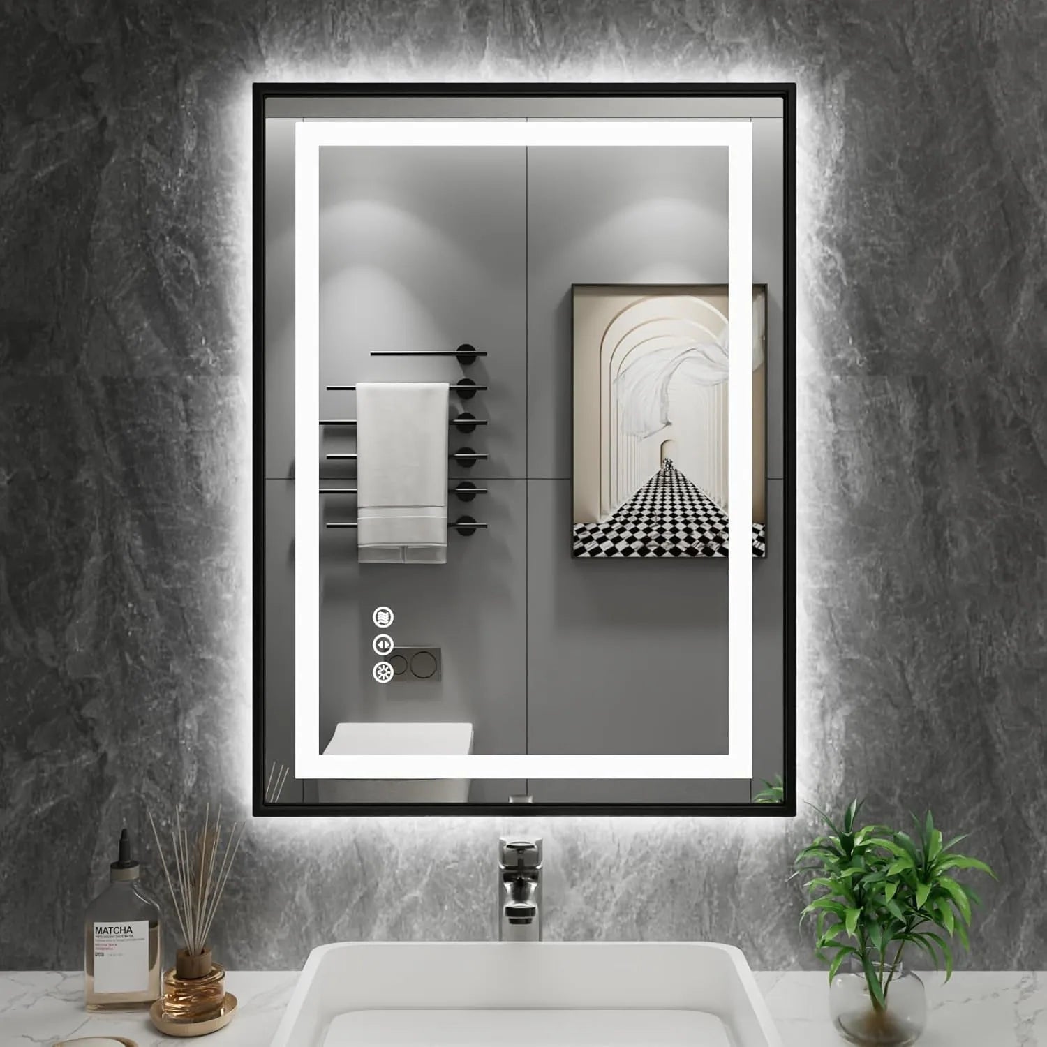 Framed Front & Back LED Lighted Anti-Fog Tempered Glass Wall Bathroom Vanity Mirror,3 Years Warranty & ETL Certification
