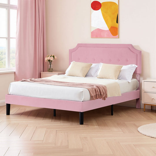 Javlergo Modern Upholstered Bed Frame with Height Adjustable Headboard Heavy-Duty Frame No Box Spring Needed