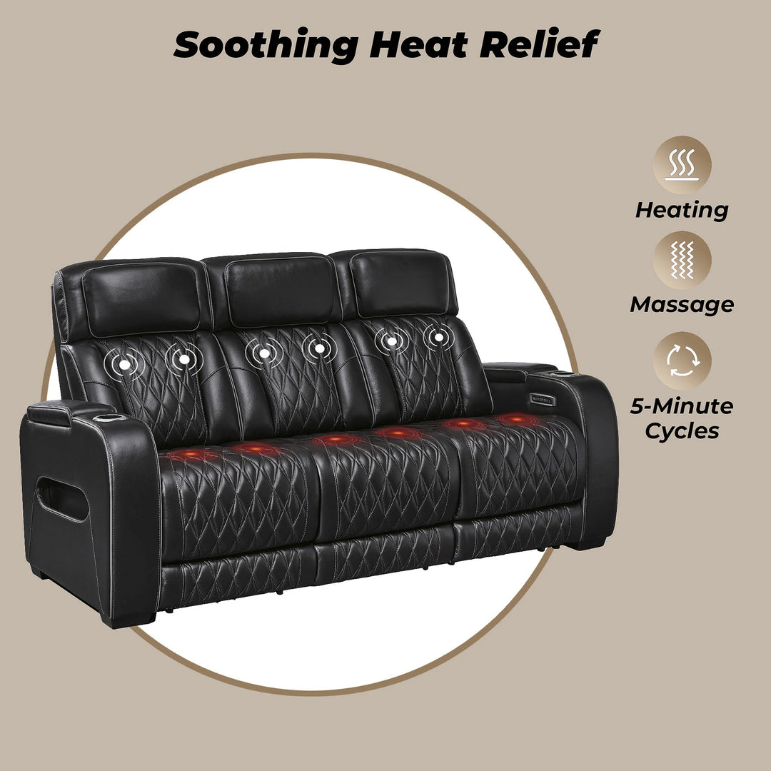 Boyington Black Power Reclining Sofa - 86"W X 38"D X 44"H