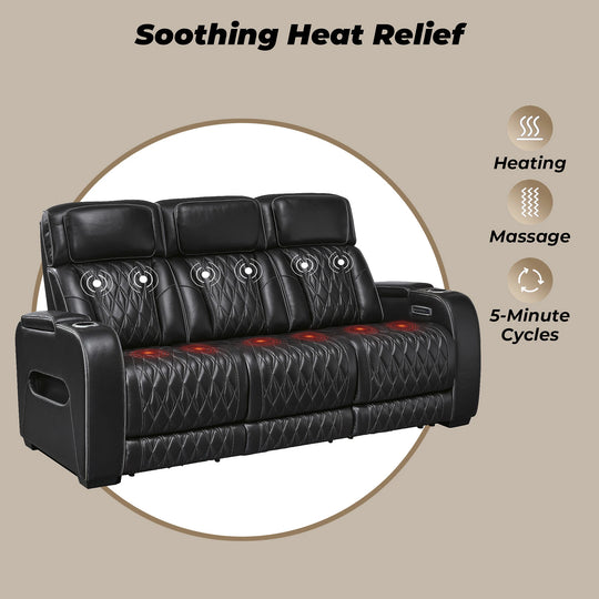 Boyington Black Power Reclining Sofa - 86"W X 38"D X 44"H