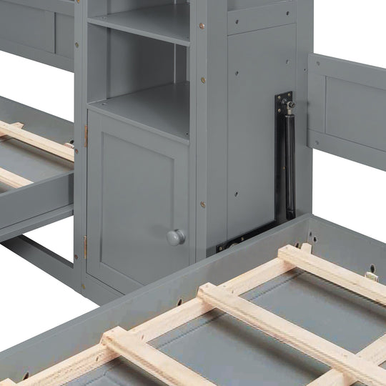 Dual Twin Size Wall Murphy Beds with Cabinets and Shelves, Space-Saving Design