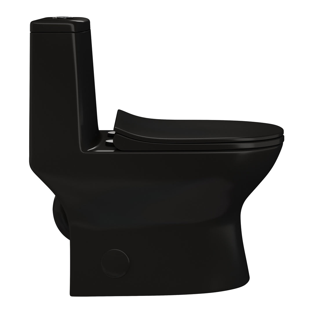 Ivy One Piece Toilet Dual Vortex Flush in Glossy Black 1.1/1.6 Gpf - 27.0" X 13.5" X 28.5"