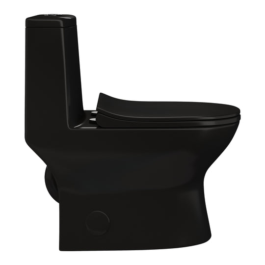 Ivy One Piece Toilet Dual Vortex Flush in Glossy Black 1.1/1.6 Gpf - 27.0" X 13.5" X 28.5"