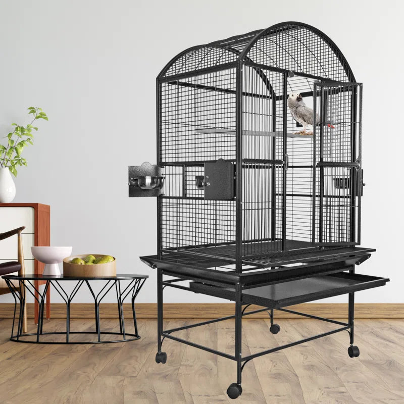 Cleveland 63'' Iron Dome Top Floor Bird Cage with Wheels