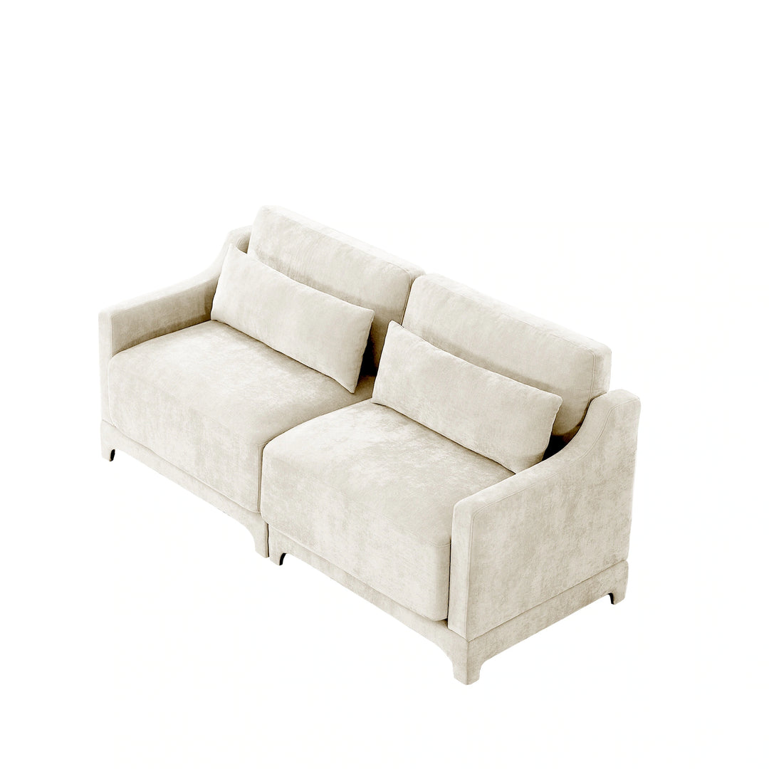 Modern Chenille 4-Seater Sofa with 2 Ottoman, Lumbar Cushions, Ergonomic Backrest, High-Resilience Spongeand Tufted Armrests