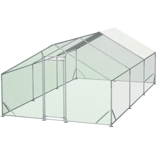Ceilidh Metal Chicken Run Coop, Walk-In Poultry Cage with Waterproof & Anti-Uv Cover Lockable Door Design