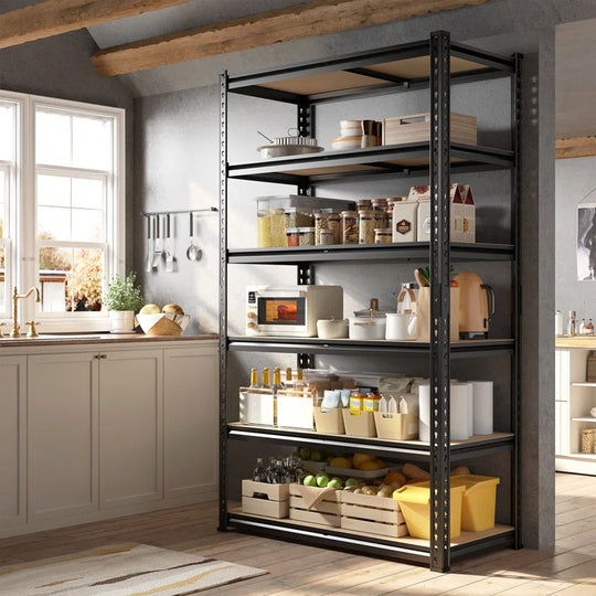 Heavy-Duty Steel Storage Shelving Unit with Rolled Edges, Adjustable Garage Shelving Unit for Garage, Basement, Pantry, Kitchen