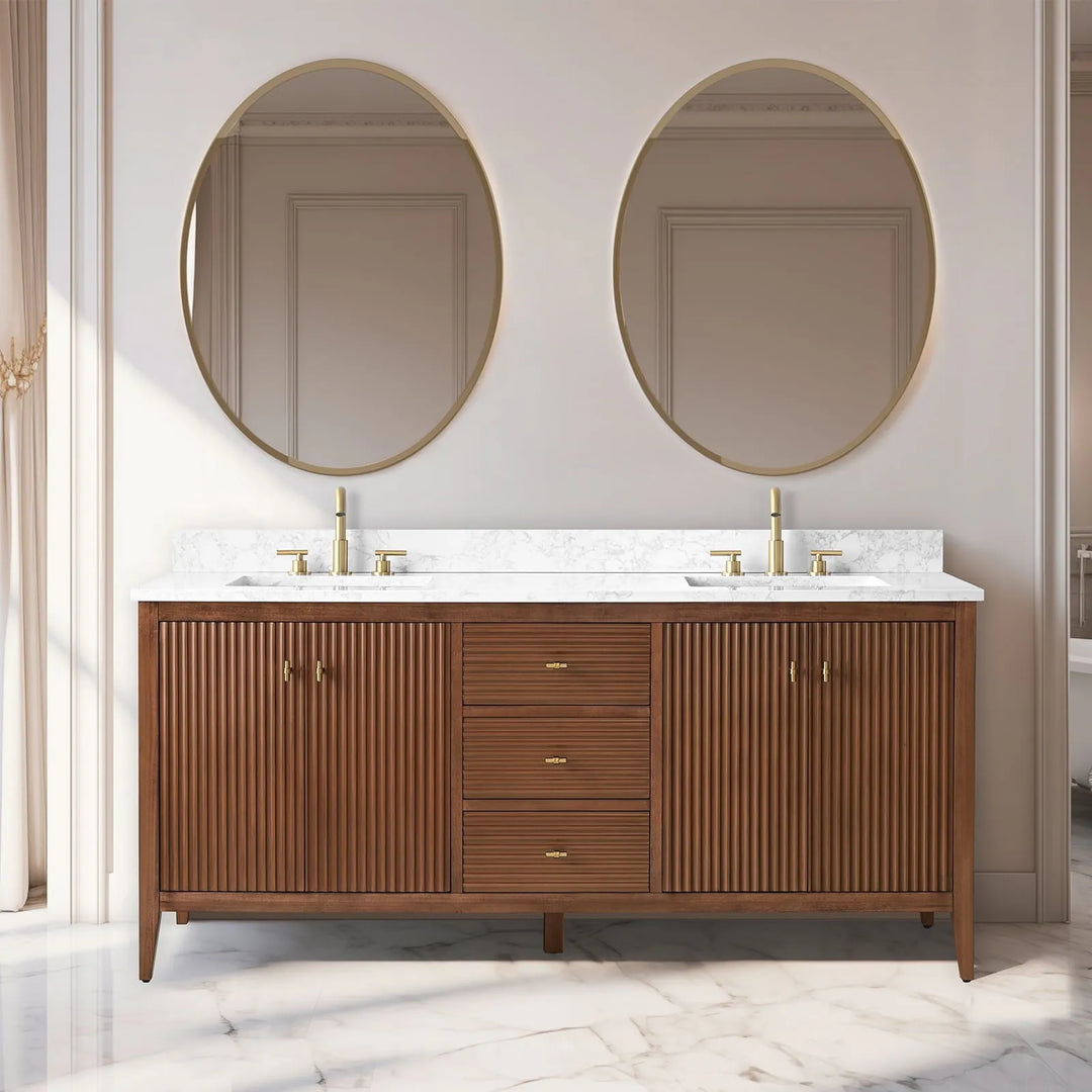 72" Double Sink Bathroom Vanity Cabinet with Engineered Marble Top