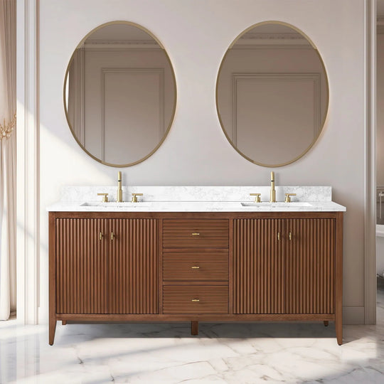 72" Double Sink Bathroom Vanity Cabinet with Engineered Marble Top