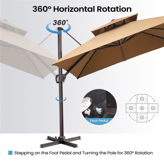 11 X 11 FT Outdoor Square Patio Cantilever Offset Umbrella with Crank and 360 Degrees Rotation