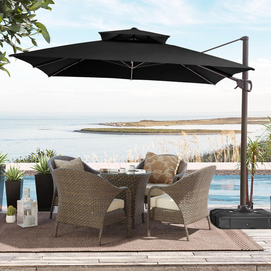 11 X 11 FT Outdoor Square Patio Cantilever Offset Umbrella with Crank and 360 Degrees Rotation