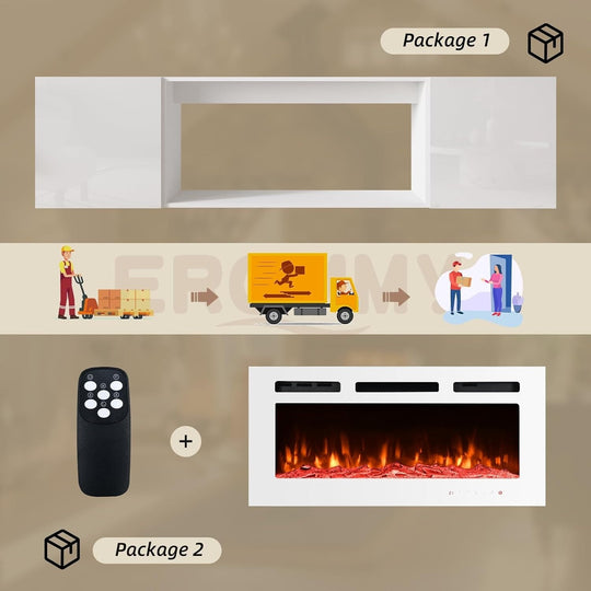 70" TV Stand with Electric Fireplace Heater, Media Entertainment Center Console for Tvs up to 80" with Storage Cabinet
