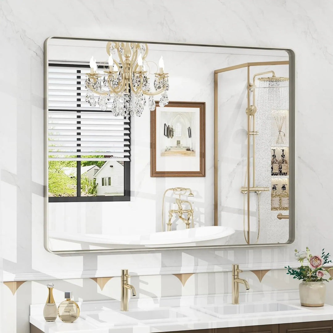 Aluminum Alloy Framed Tempered Glass Wall Decor Vanity Bathroom Mirror