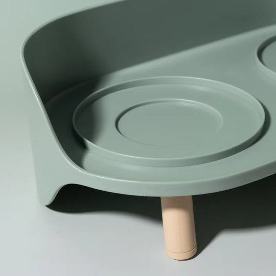 Bone China Double Pet Feeder, Elevated Cat Dog Food Double Bowls, Ceramic Pet Feeding Bowl for Food and Water