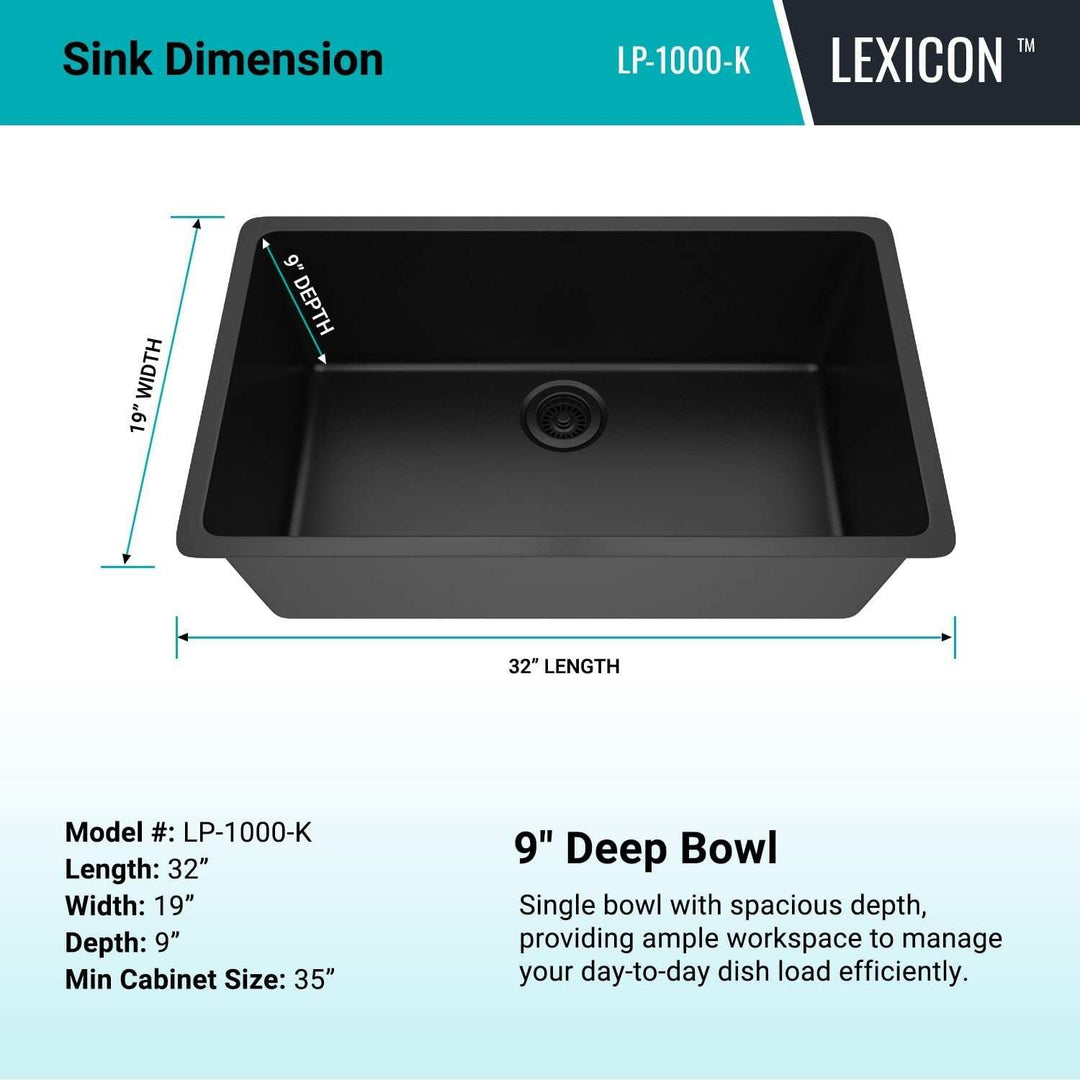 Drop-In Quartz 32 Inch Single Bowl Kitchen Sink Kit - 32"X19"