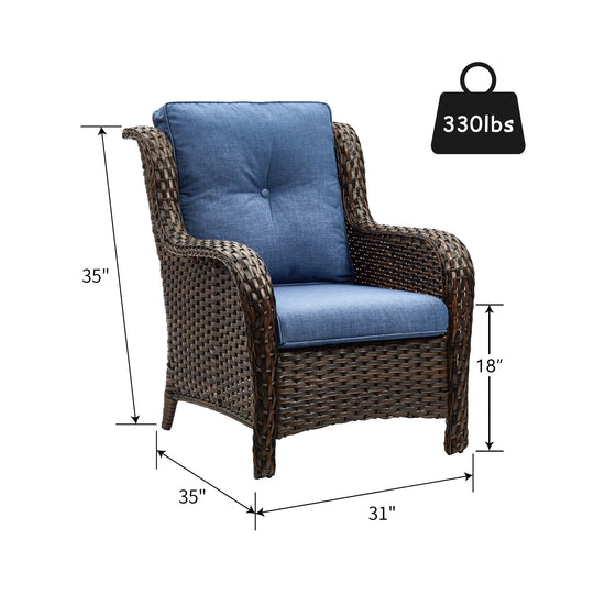 Outdoor Wicker High Back Club Chair with Cushions (Set of 2)