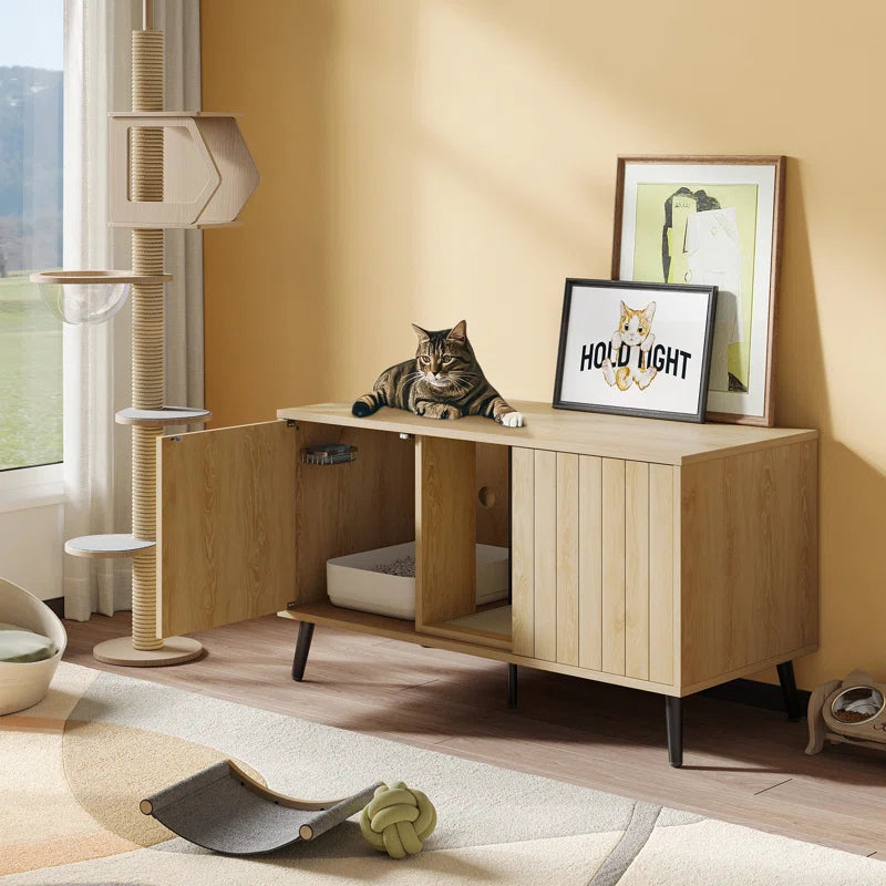 47.24" Cat Litter Box Enclousure Furniture for 2 Cats ,Indoor Cat House Hidden with Cat Scratch Pad ,TV Stand Side Table,Cat Washroom.