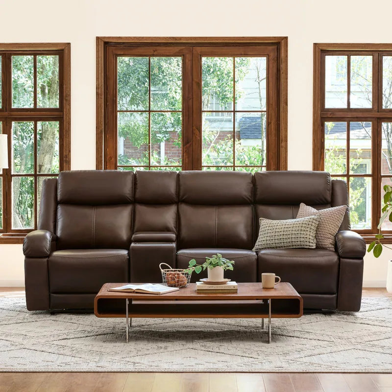Hadlee Genuine Leather Reclining Sofa with Multi-Function Console.