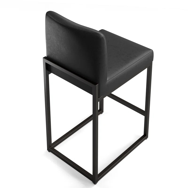 24" Modern Upholstered Kitchen Counter Stool with Metal Sled Base & Faux Leather