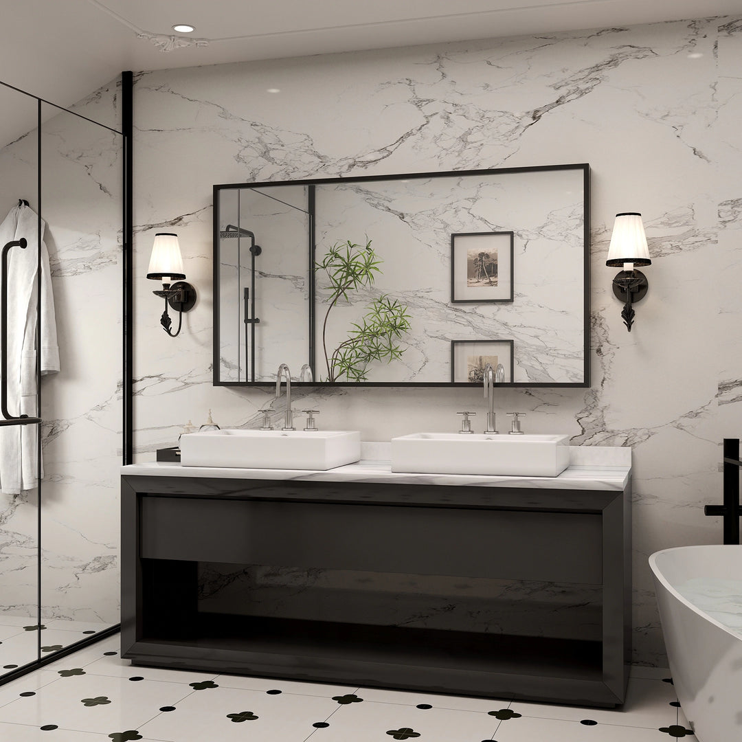 Modern Metal Framed French Cleat Mounted Wall Bathroom Vanity Mirror