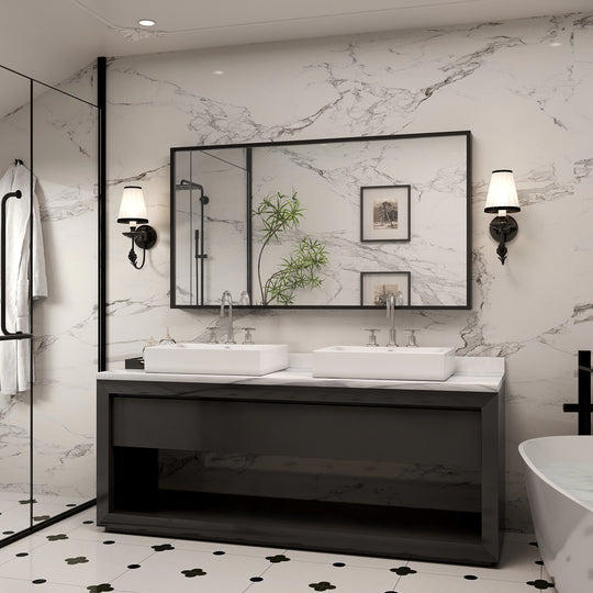 Modern Metal Framed French Cleat Mounted Wall Bathroom Vanity Mirror