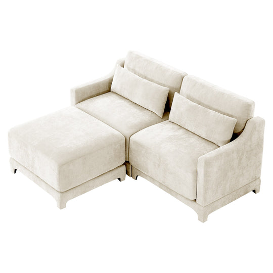 Modern Chenille 4-Seater Sofa with 2 Ottoman, Lumbar Cushions, Ergonomic Backrest, High-Resilience Spongeand Tufted Armrests