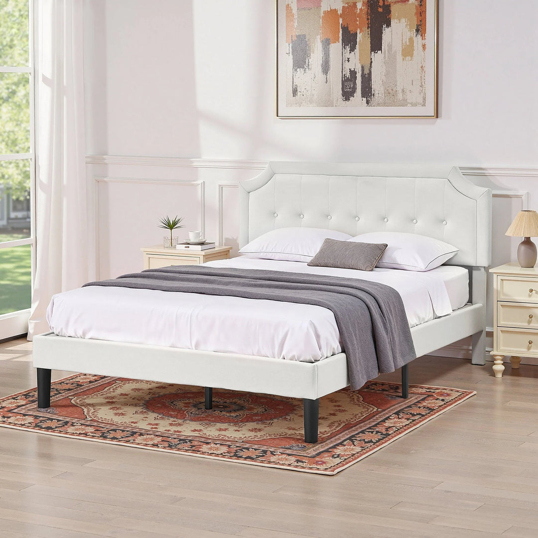 Javlergo Modern Upholstered Bed Frame with Height Adjustable Headboard Heavy-Duty Frame No Box Spring Needed