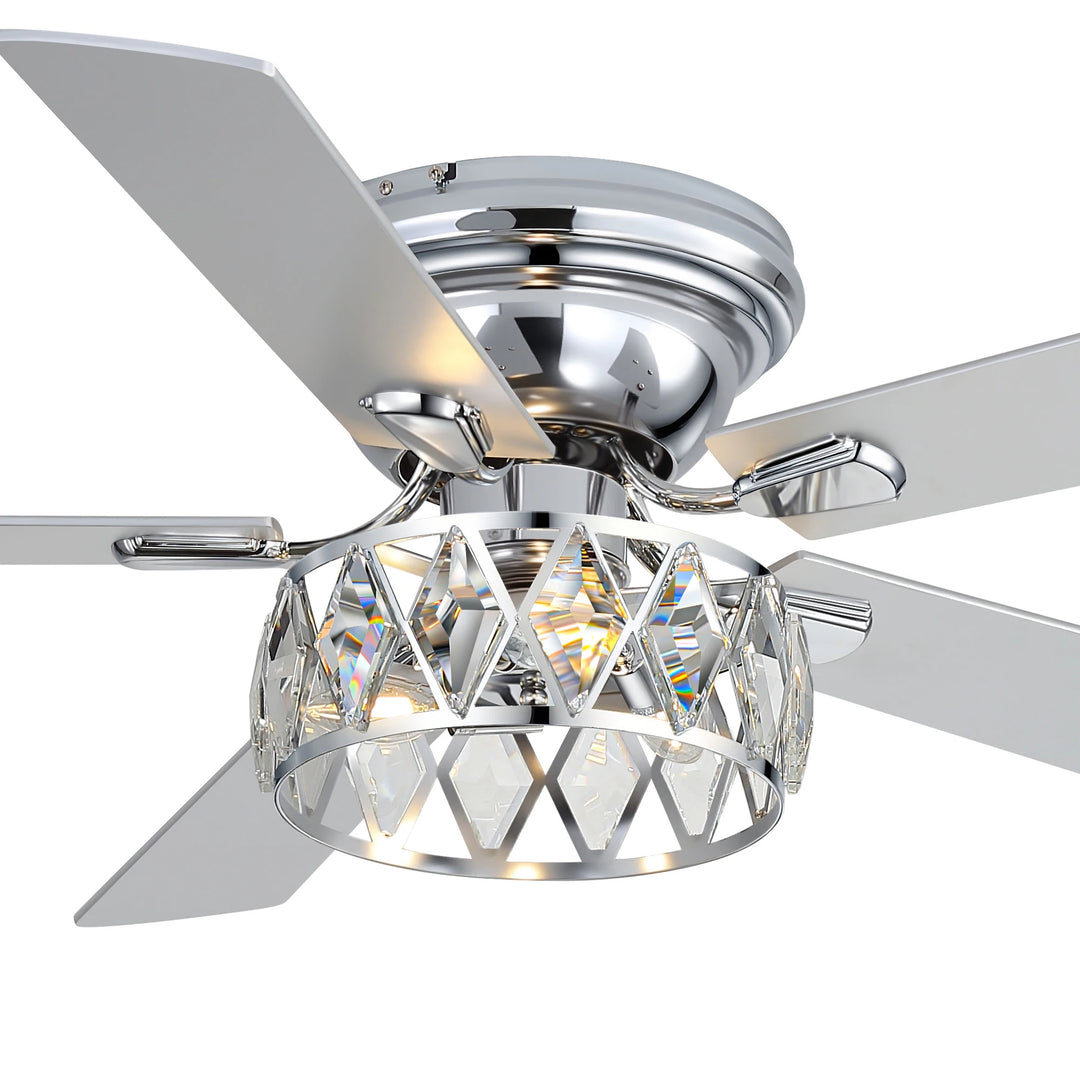 52" Flush Mount 5-Blade Modern Crystal Indoor Ceiling Fan with Light Kit and Remote
