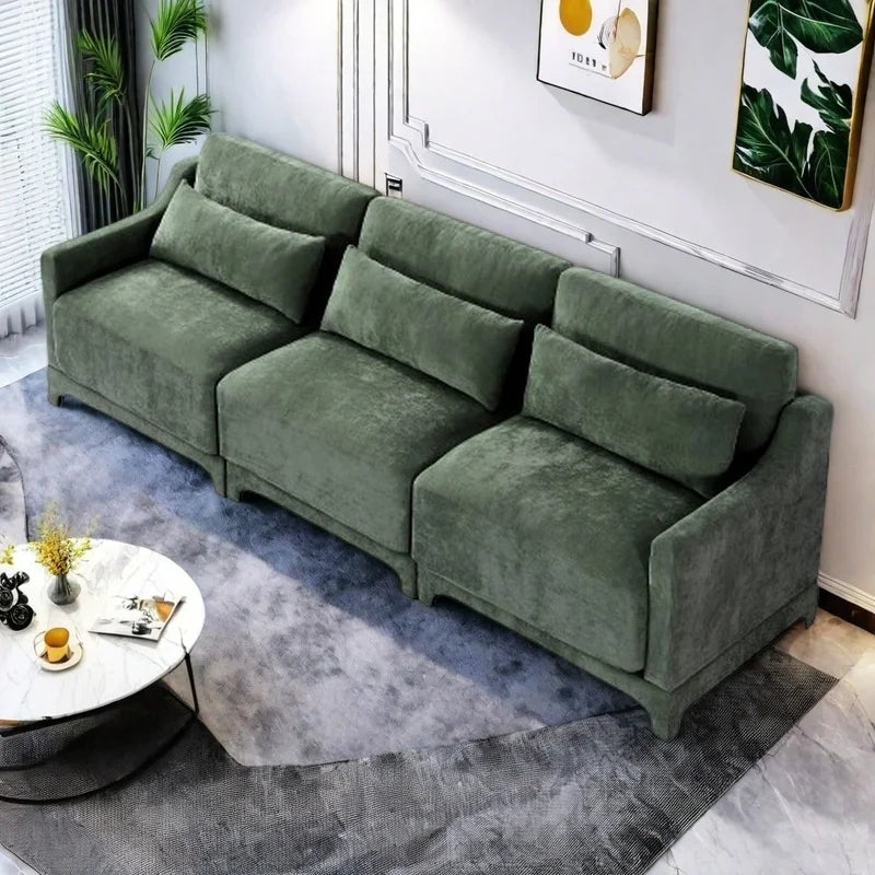 Modern Chenille 4-Seater Sofa with 2 Ottoman, Lumbar Cushions, Ergonomic Backrest, High-Resilience Spongeand Tufted Armrests