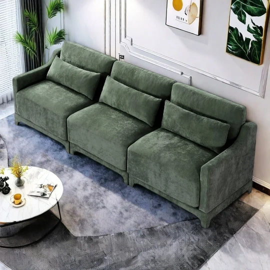 Modern Chenille 4-Seater Sofa with 2 Ottoman, Lumbar Cushions, Ergonomic Backrest, High-Resilience Spongeand Tufted Armrests