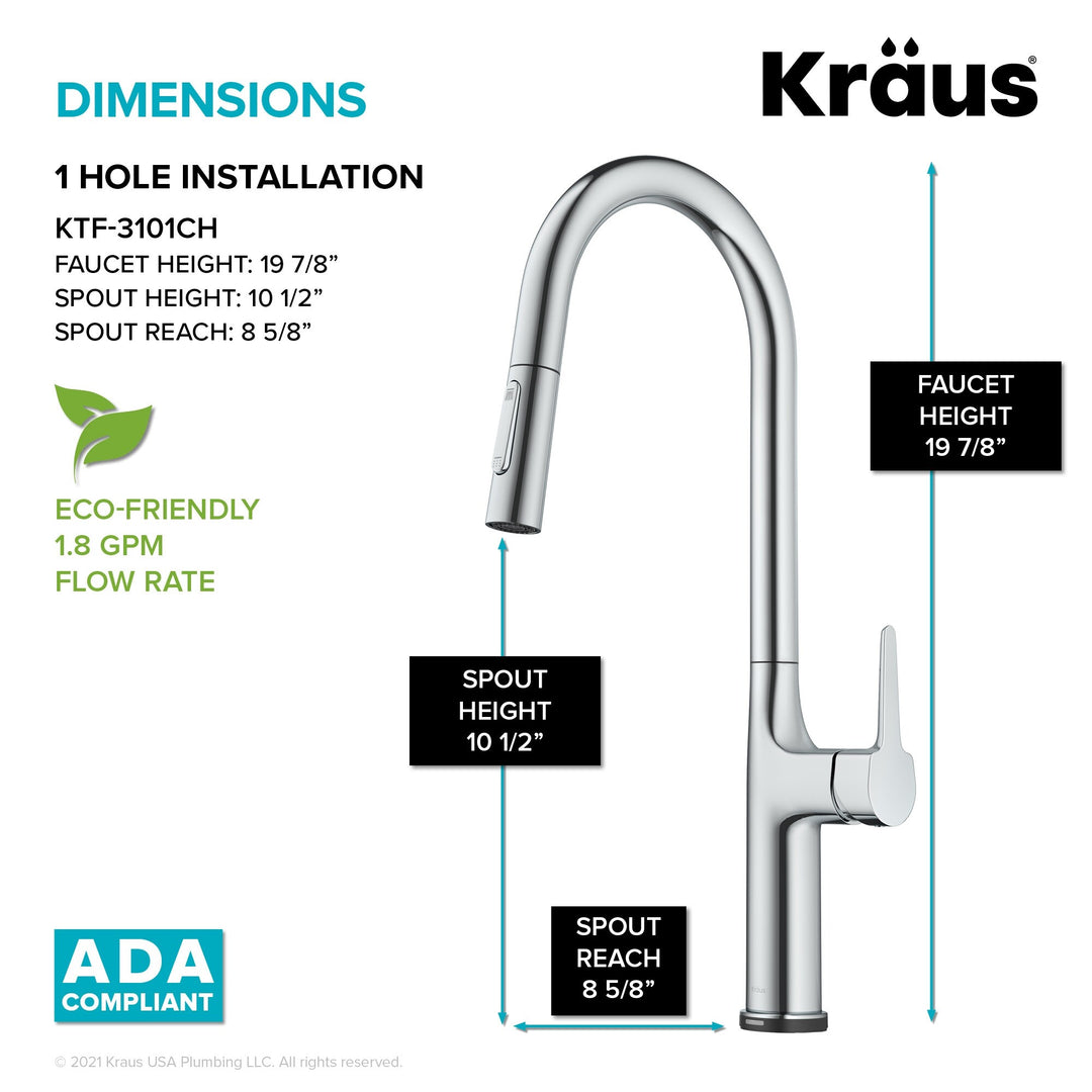 2-Function 1-Handle 1-Hole Pulldown Sprayer Brass Kitchen Faucet