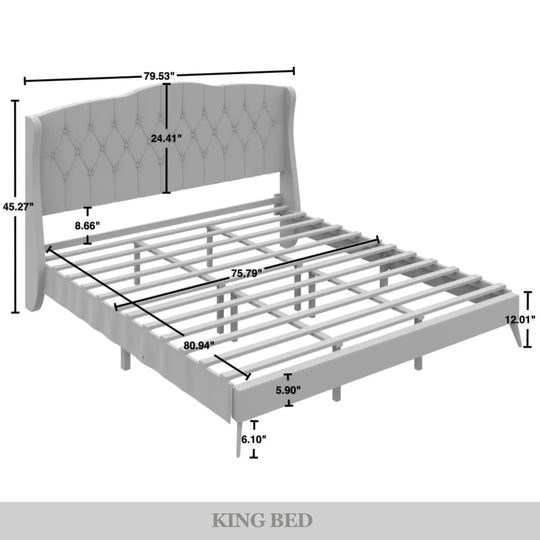 Velvet Diamond Button Tufted Upholstered Platform Bed
