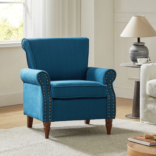 Nyctelius Upholstered Comfy Accent Chair with Turned Wooden Legs and Nailhead Trim Set of 2 by
