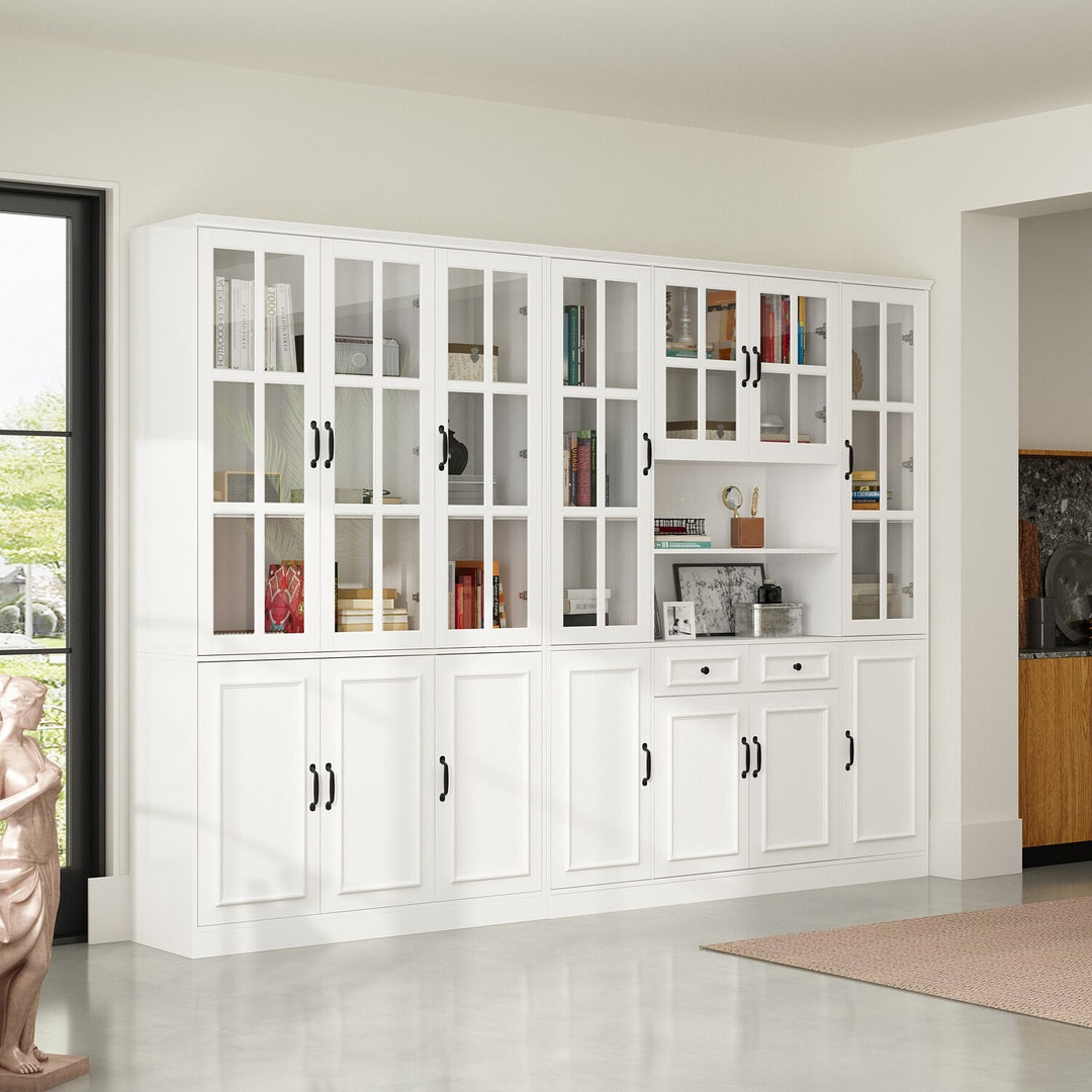 78.7"H Combo Buffet Sideboard White Curio Bookcase Cabinet Glass Door
