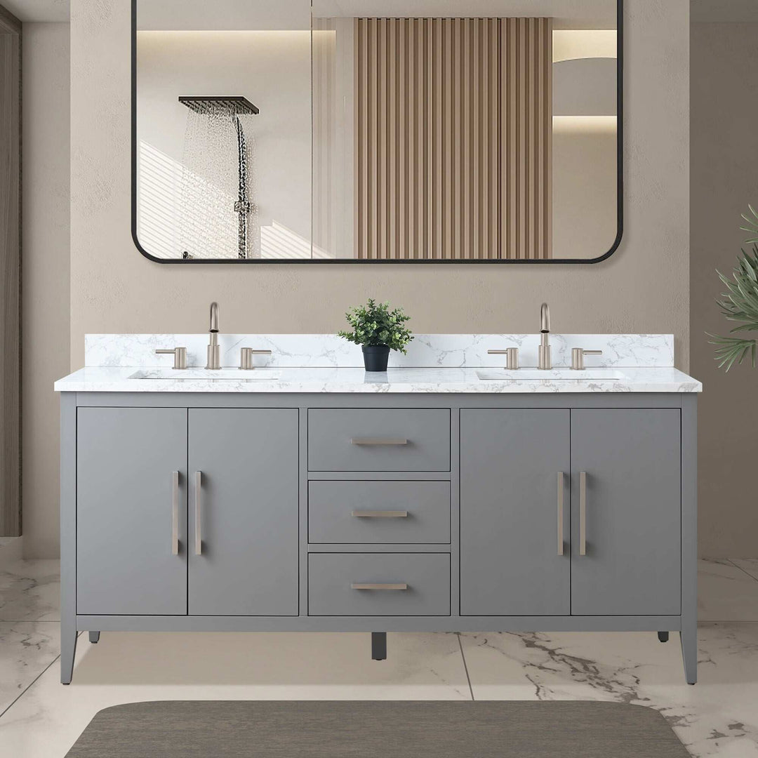 72" Double Sink Bathroom Vanity Cabinet with Engineered Marble Top