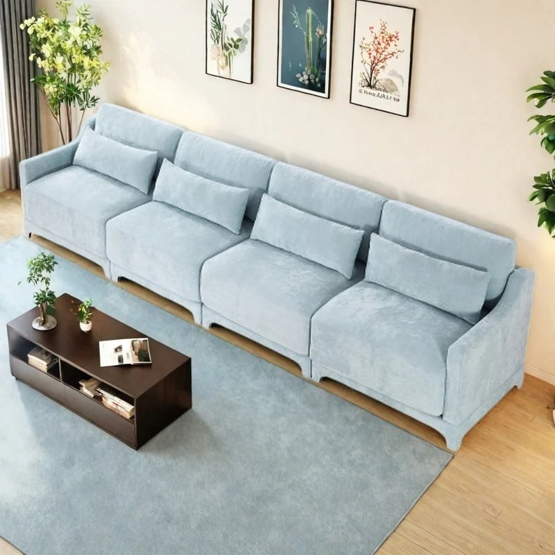 Modern Chenille 4-Seater Sofa with 2 Ottoman, Lumbar Cushions, Ergonomic Backrest, High-Resilience Spongeand Tufted Armrests