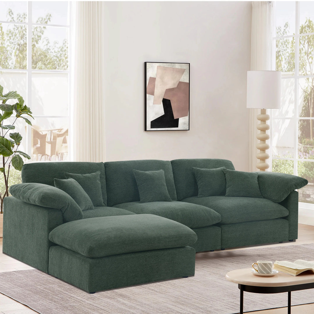 Modern 117" L Shape Sectional Sofa Cloud Couch with Removable Ottoman