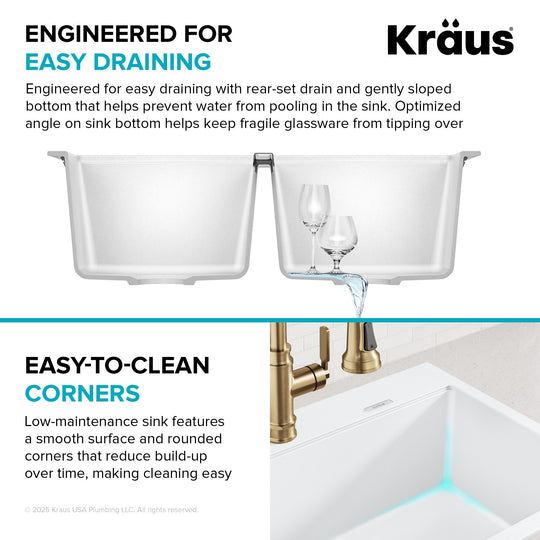 Granite 33 Inch 2-Bowl Undermount Drop-In Kitchen Sink