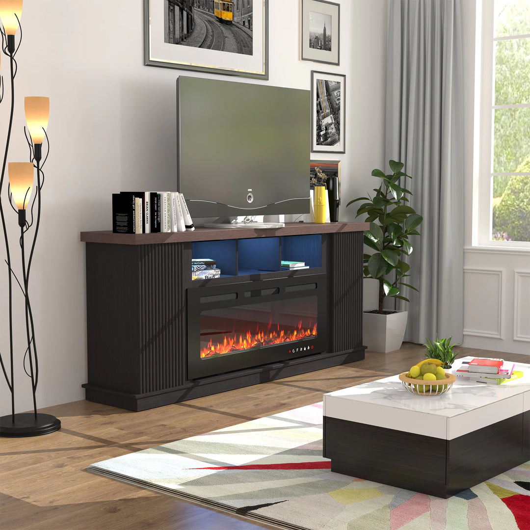 70" TV Stand with Electric Fireplace Heater, Media Entertainment Center Console for Tvs up to 80" with Storage Cabinet