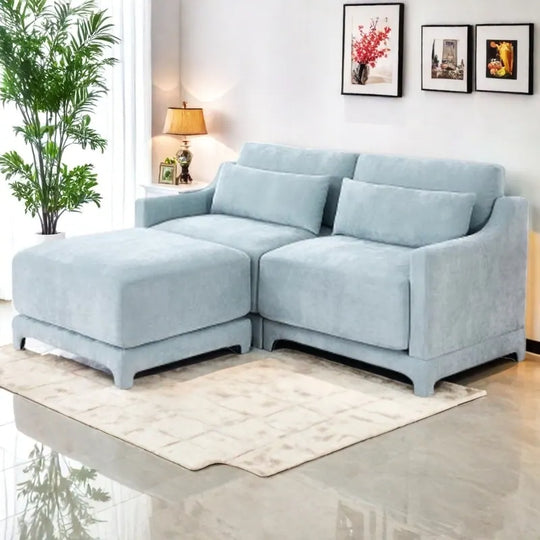 Modern Chenille 4-Seater Sofa with 2 Ottoman, Lumbar Cushions, Ergonomic Backrest, High-Resilience Spongeand Tufted Armrests