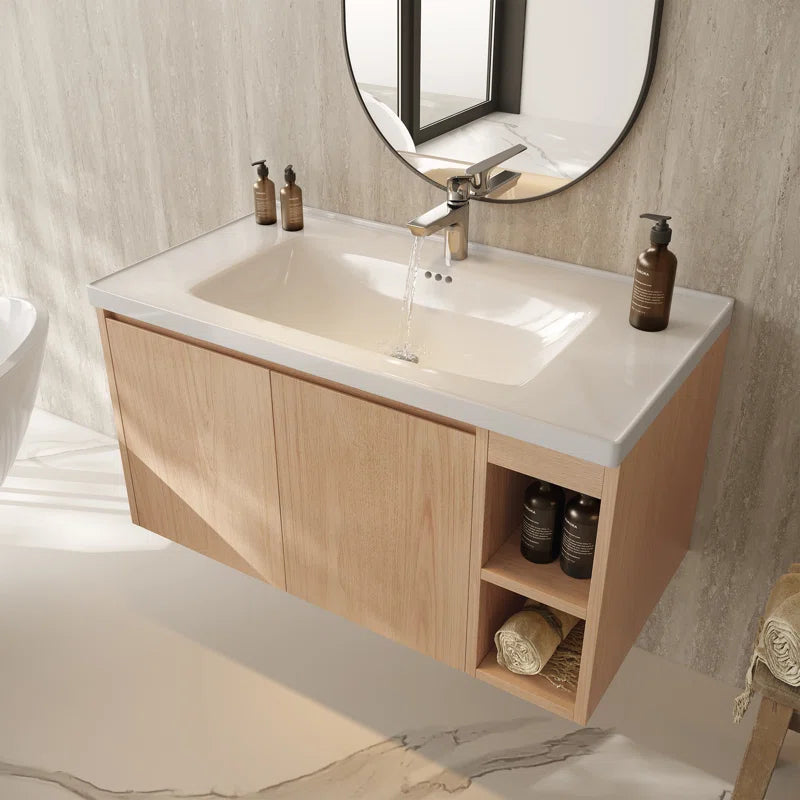 Modern 35.8" Wall-Mounted Single Bathroom Vanity with Ceramic Top